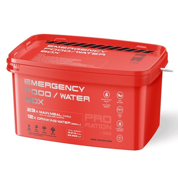 Pro Ration - Emergency Food/Water Box, 23 Mltider inkl. 4L Vand, 15 rs Holdbarhed