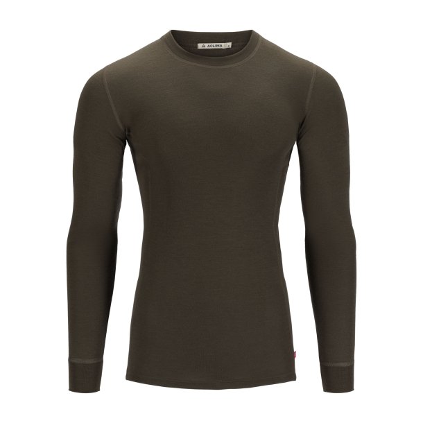 Aclima - WarmWool Crewneck Herre // Olivengrn Medium